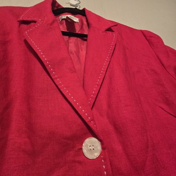 Vtg Tribeca Studio 100% Linen Blazer Jacket Women Sz 12 Red Preppy Beach Coasta - Picture 4 of 10